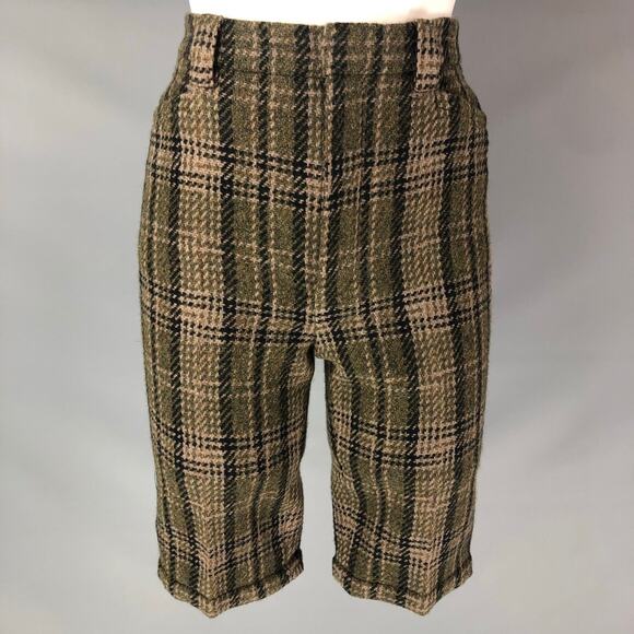 SAINT LAURENT Size 0 Olive Wool Plaid Bermuda Dress Pants - Picture 1 of 1